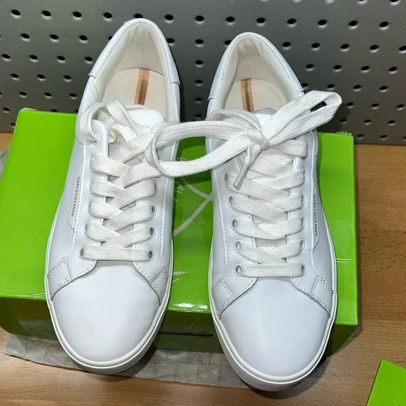 Sam Edelman White Leather Sneakers Size 9 Lace Up Casual Shoes Minimal Classic - Picture 1 of 6